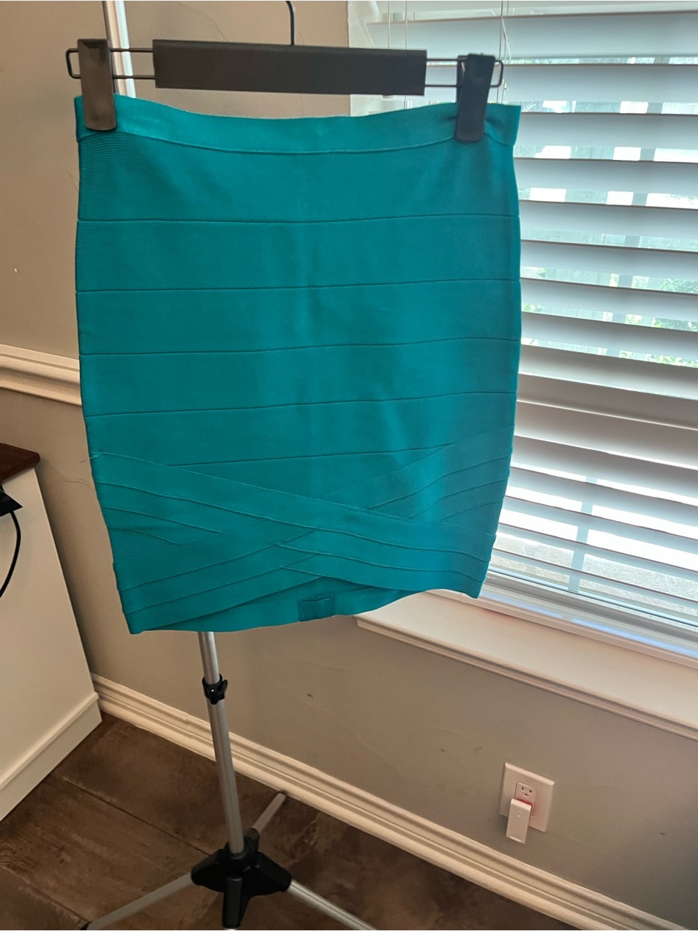 Bebe Teal Bandage Mini Skirt